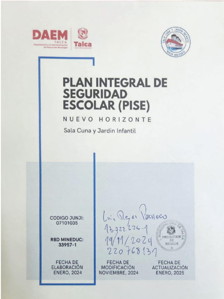 Plan de Seguridad Escolar Integral 2024 | PDF | Educación de la primera ...