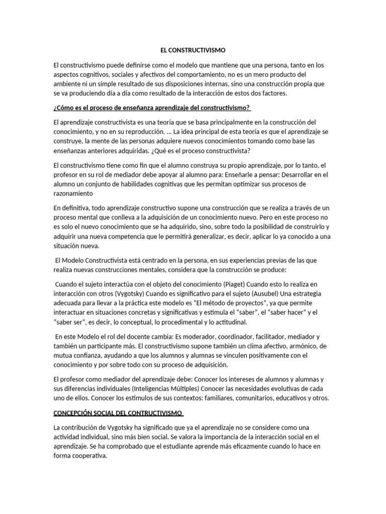 El Constructivismo | PDF | Constructivismo (filosofía de la educación ...