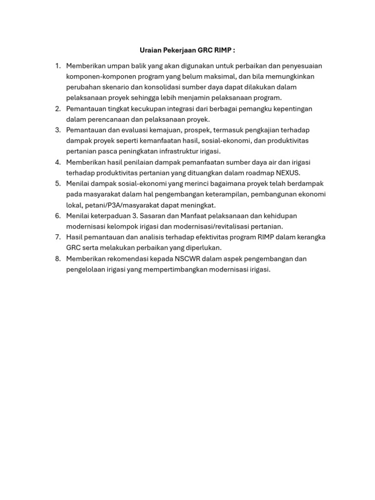 Uraian Pekerjaan GRC RIMP | PDF
