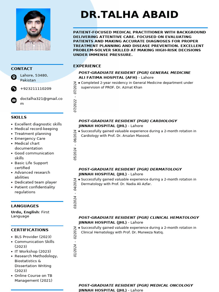 Dr. Talha Abaid: Medical Practitioner Profile | PDF | Internal Medicine ...