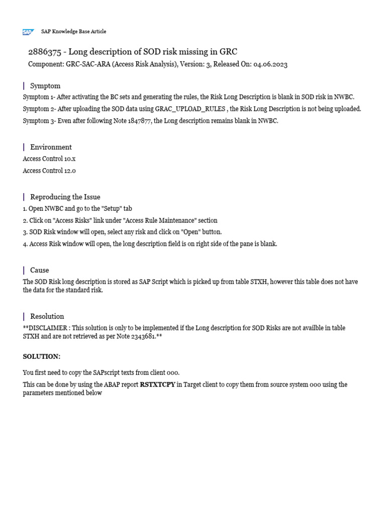 SOD Risk Description Fix Guide | PDF