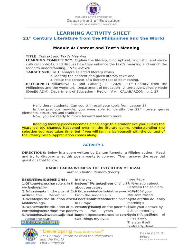 21st LIT MODULE 4 | PDF | Writers