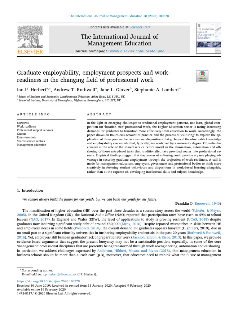 Graduate Employability and Work-Readiness | PDF