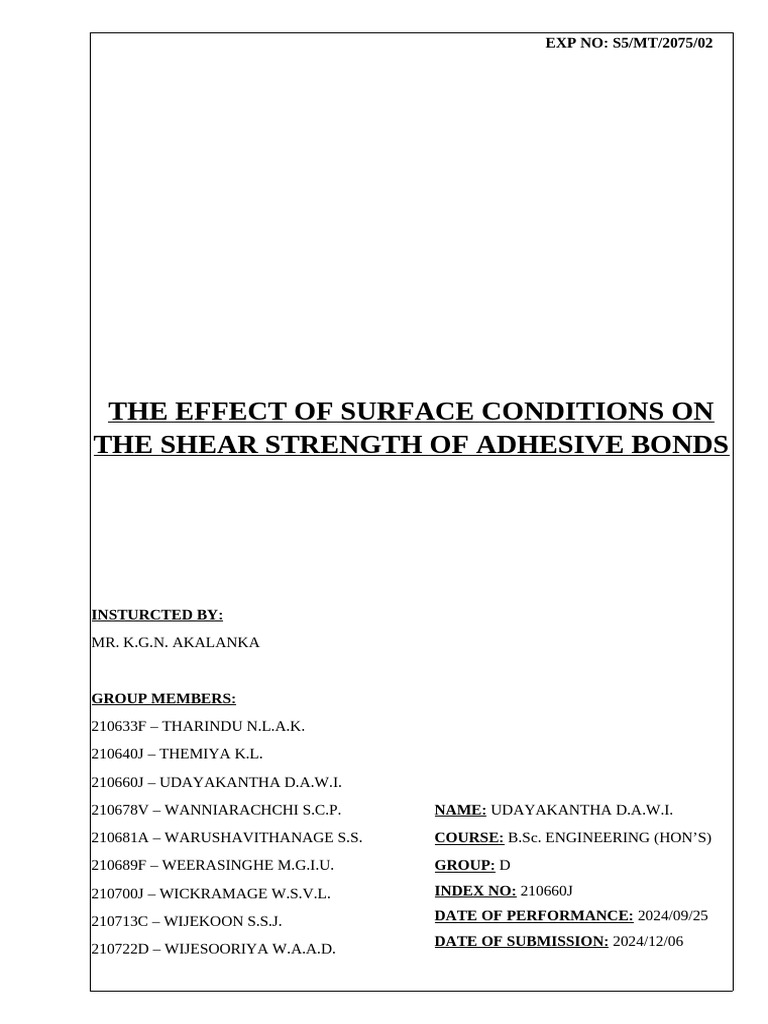 Surface Conditions Impact on Adhesive Strength | PDF | Adhesion | Adhesive
