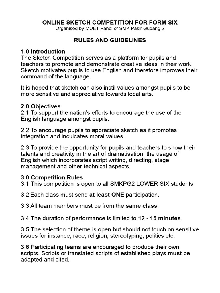 Online Sketch Competition - Form 6 Smkpg2 2021 | PDF