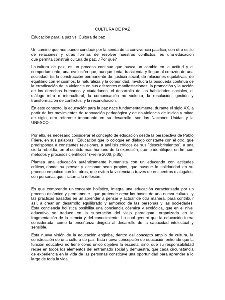 Educación y Cultura de Paz Integral | PDF | Paz