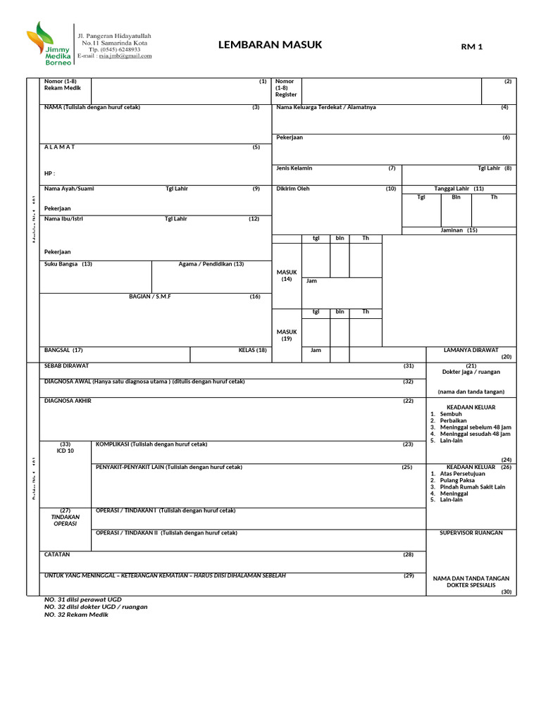 Formulir Rekam Medik Pasien Rawat Inap | PDF