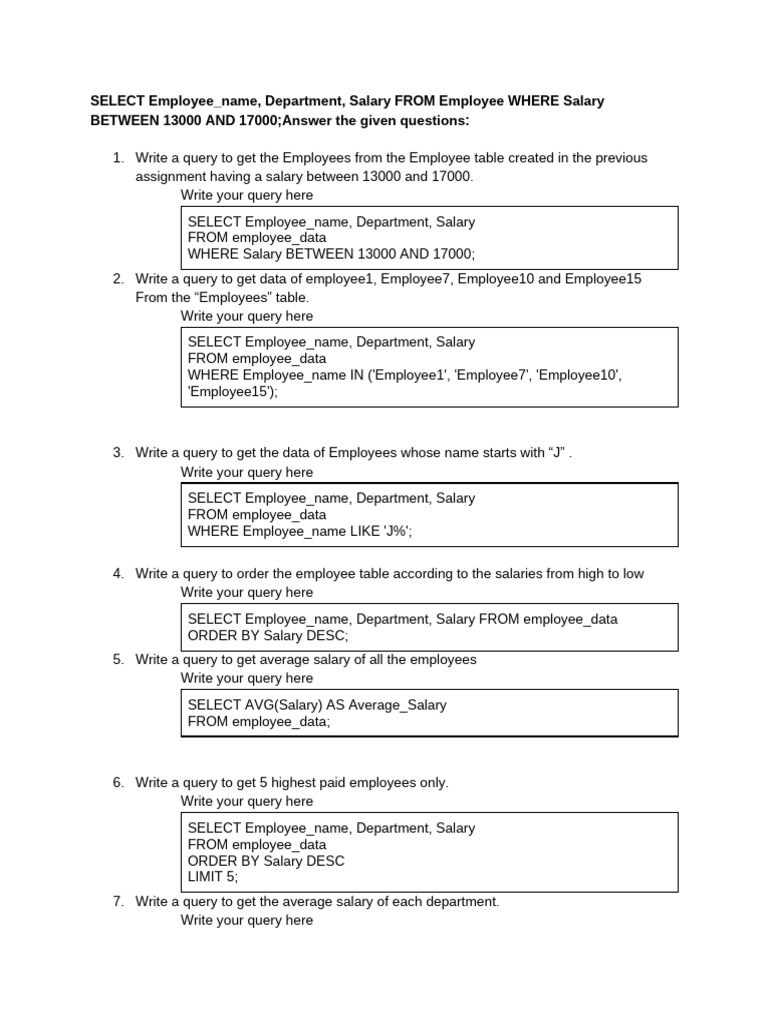 SQL Queries for Employee Salary Analysis | PDF | Salary | Employment