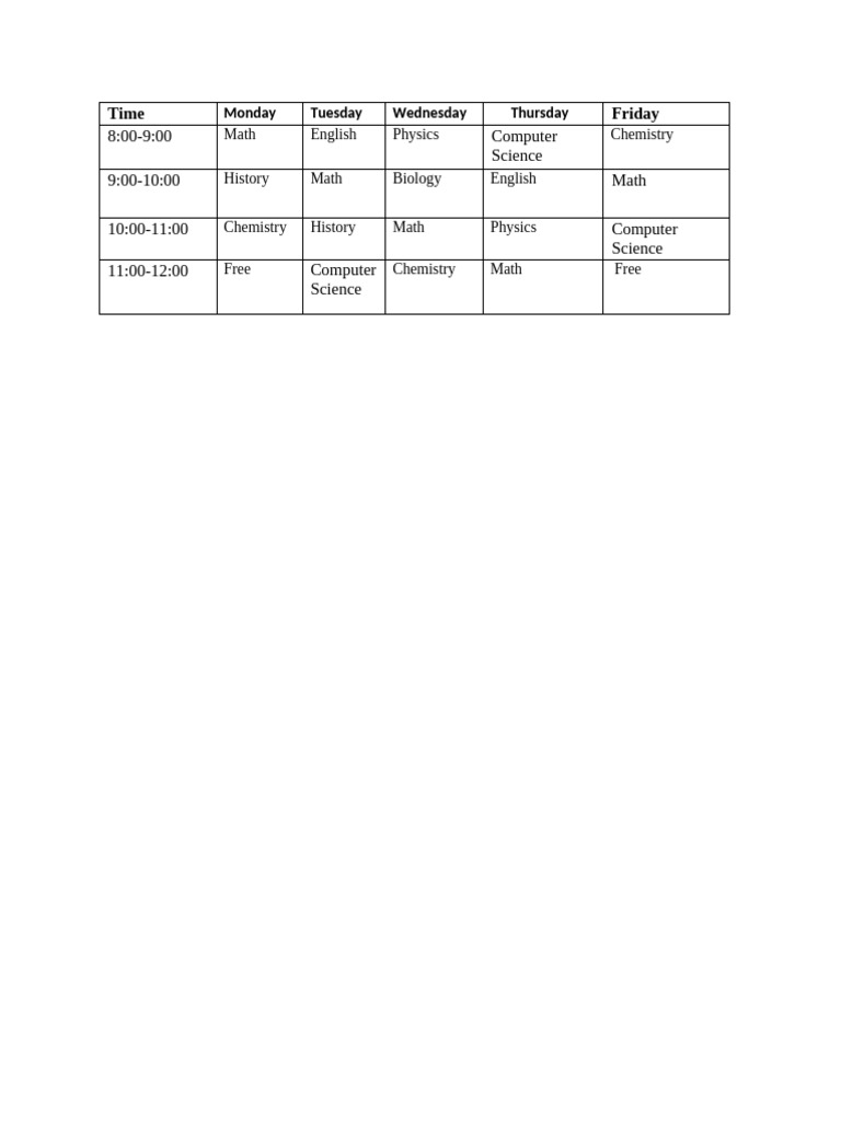 Weekly Class Schedule Overview | PDF