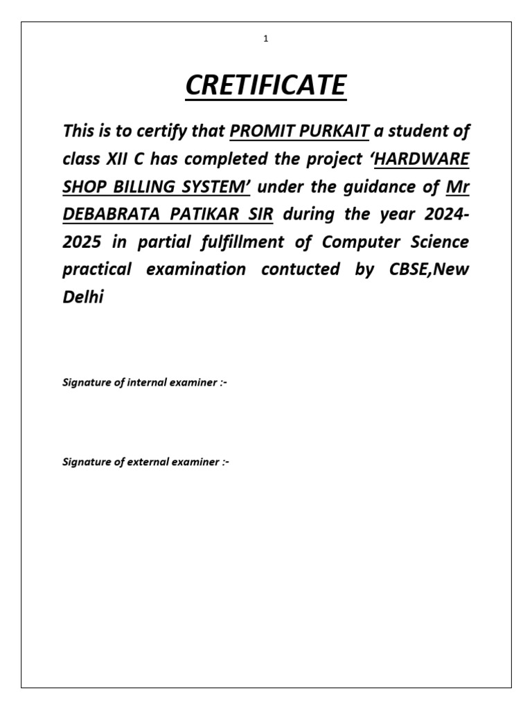 Hardware Shop Billing System Project | PDF | Computer Science | Computing