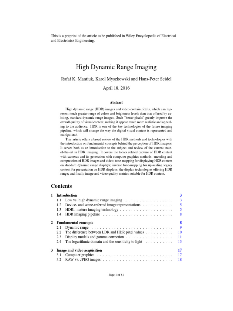 High Dynamic Range Imaging Overview | PDF | Exposure (Photography ...
