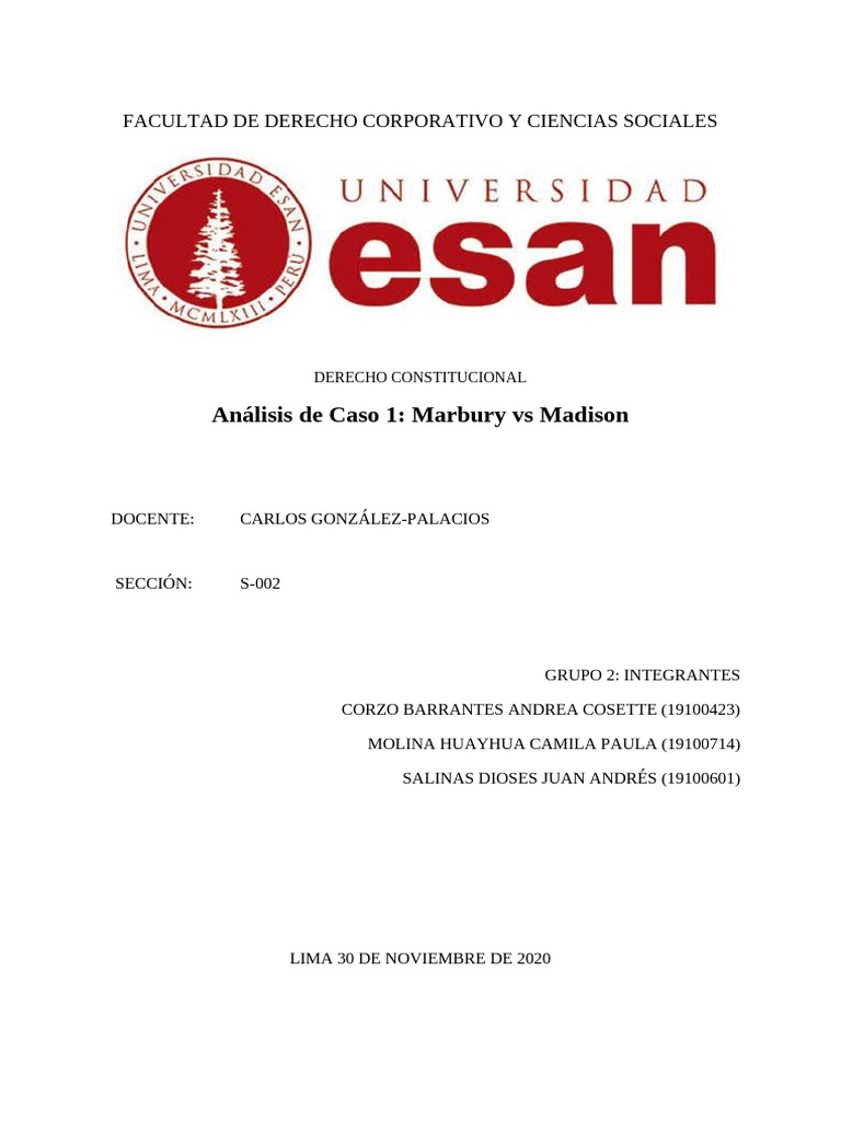 Análisis de Caso Marbury Vs Madison | PDF | Constitución | Caso de ley