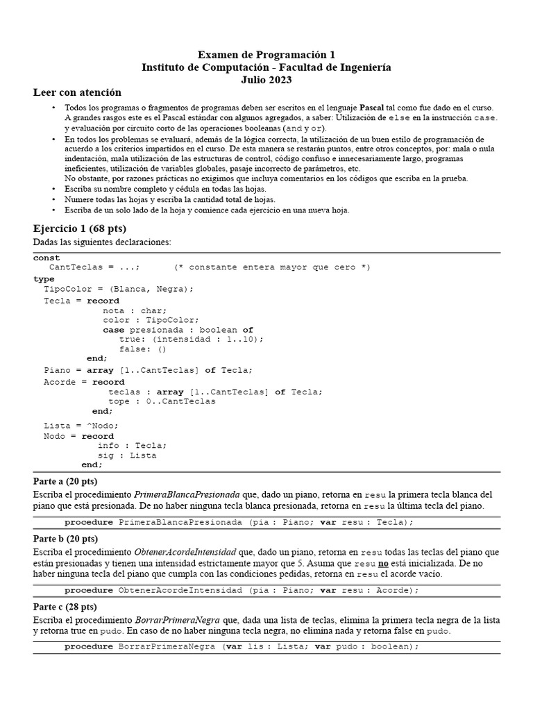 Examen de Programación en Pascal 2023 | PDF | Lenguaje de programación ...