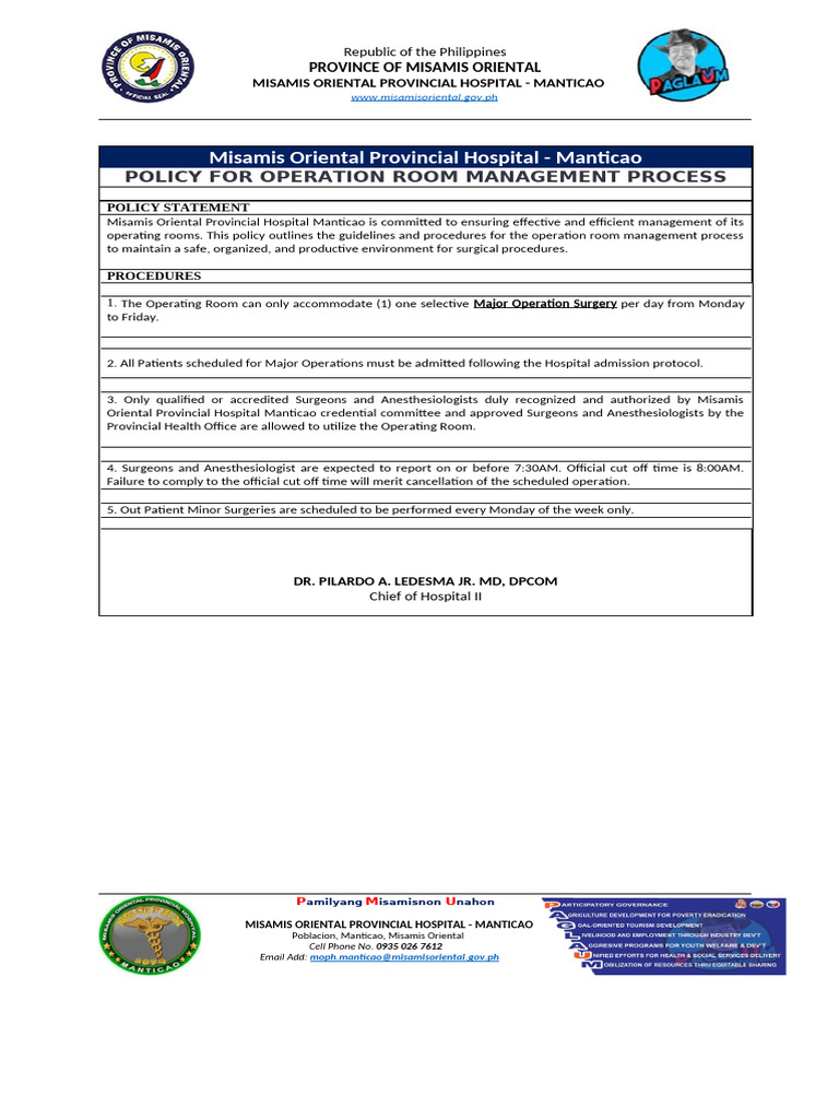 Operating Room Management Policy | PDF