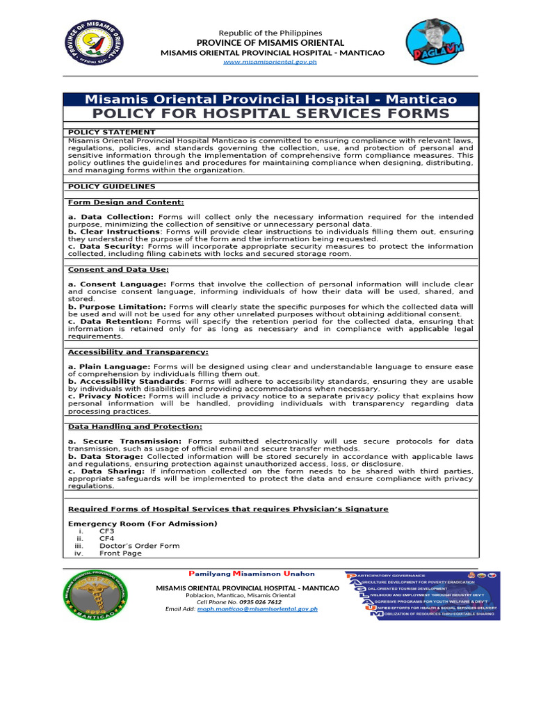 Policy and Procedures On Required Forms Per Hospital Services | PDF ...