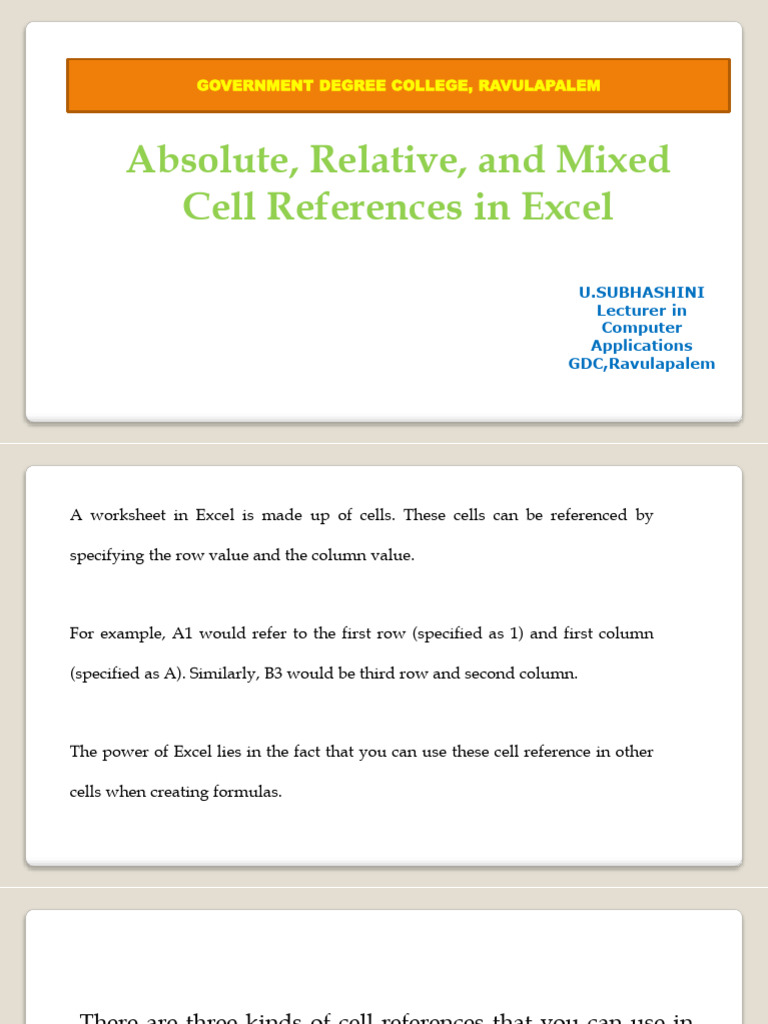 Cell References(1) | PDF | Microsoft Excel | Formula