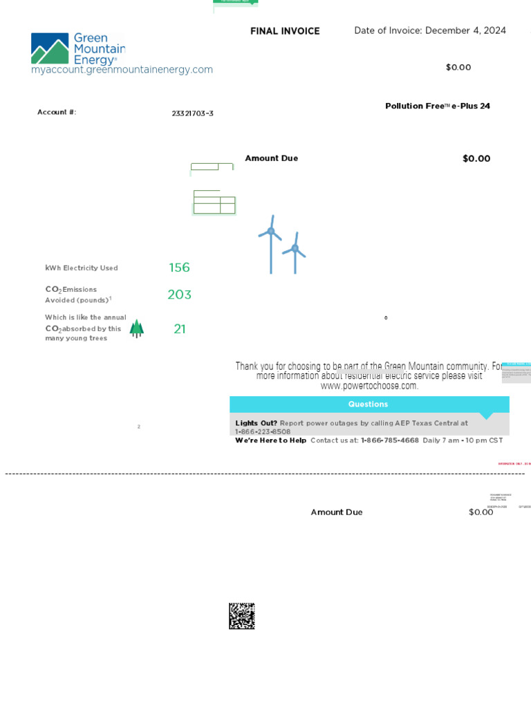 Green Mountain Energy Invoice Summary | PDF | Electrical Grid | Energy ...