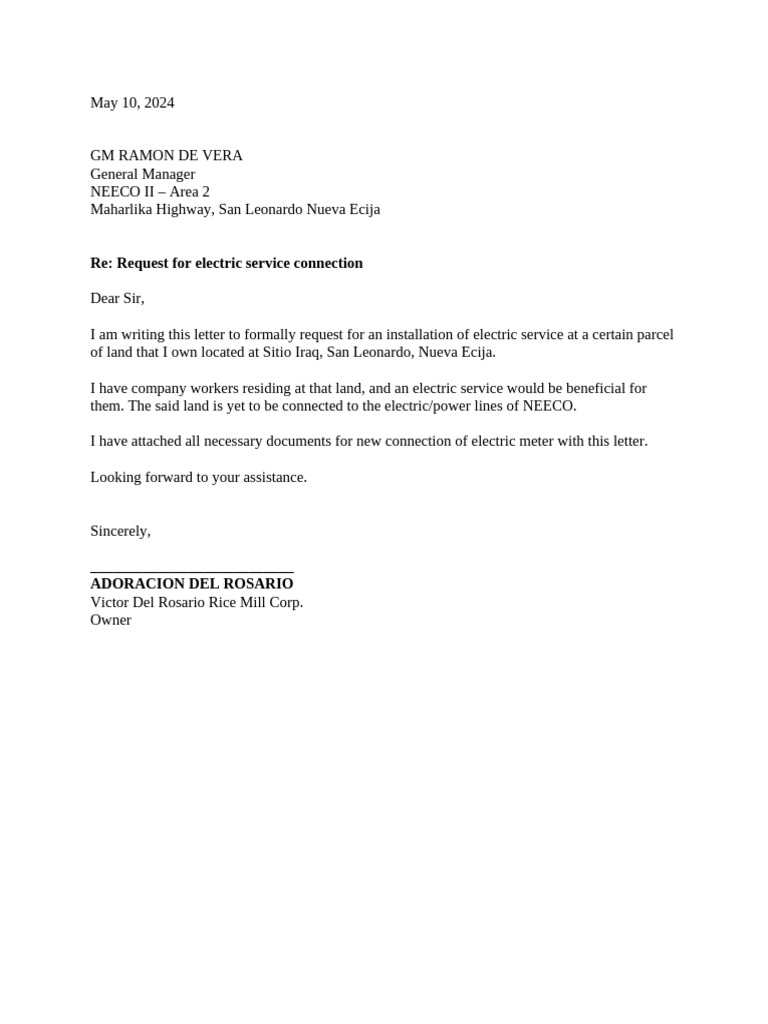 Request for New Electricity Connection | PDF