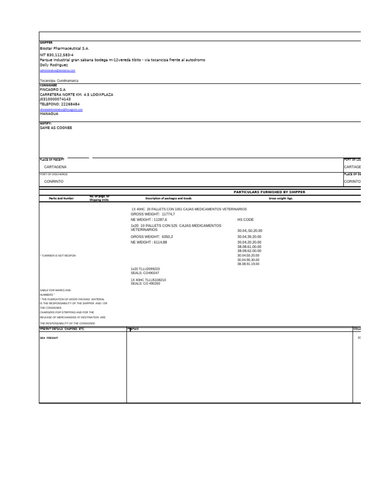 Veterinary Medicines Shipping Details | PDF | Cargo | Shipping