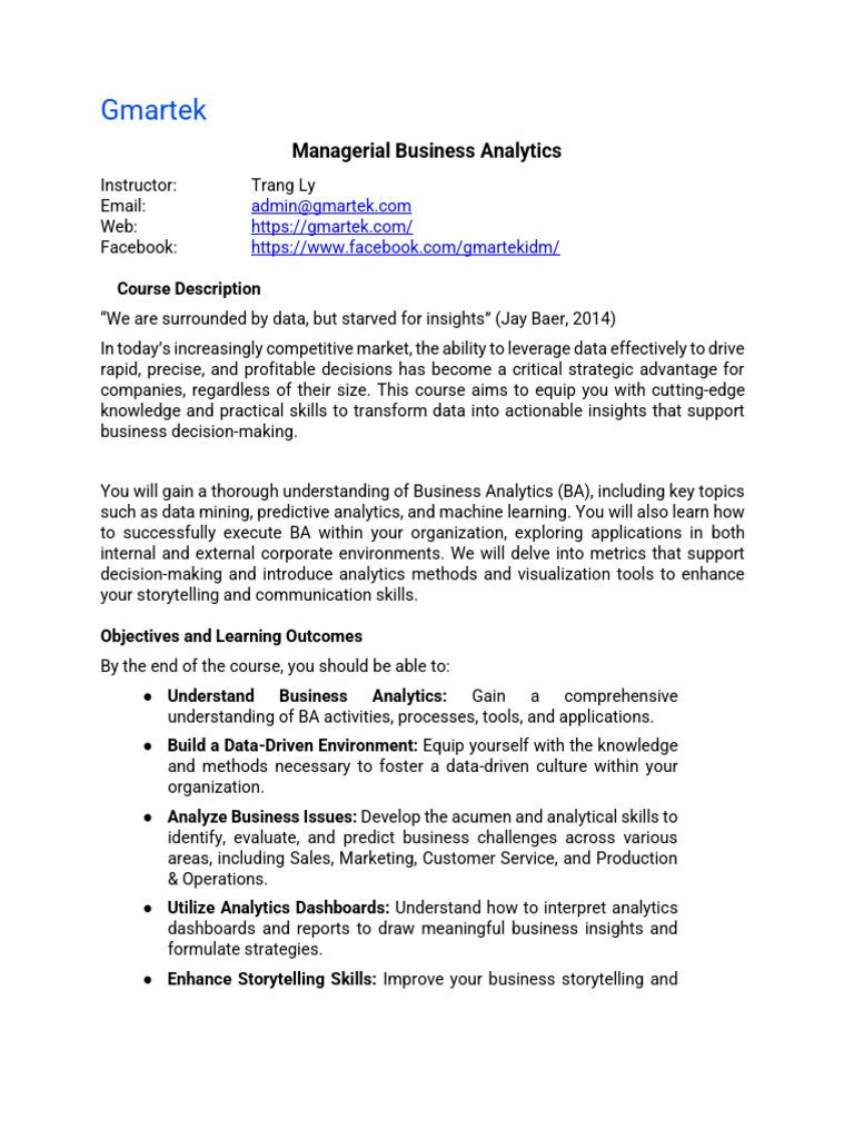 Business Analytics Course Overview | PDF | Analytics | Marketing
