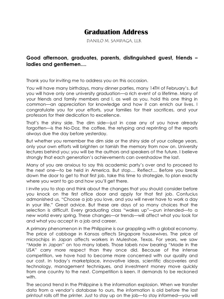 Graduation Addres1 | PDF | Well Being | Employment