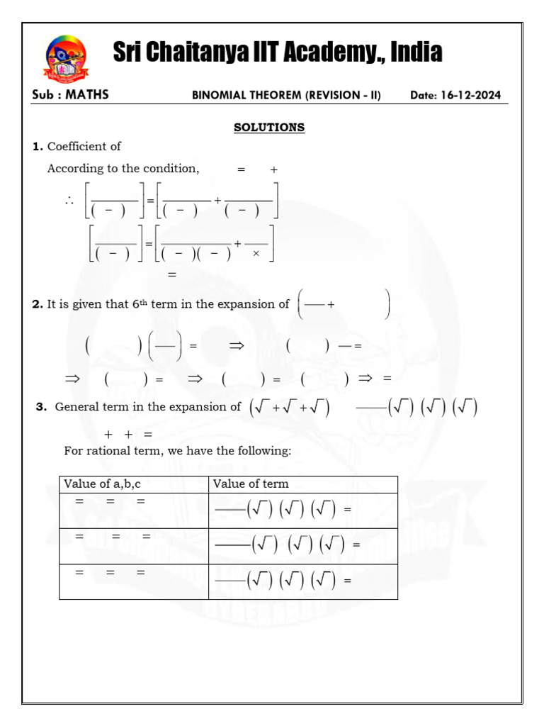Binomial Theorem Revision Solutions | PDF | Rational Number ...