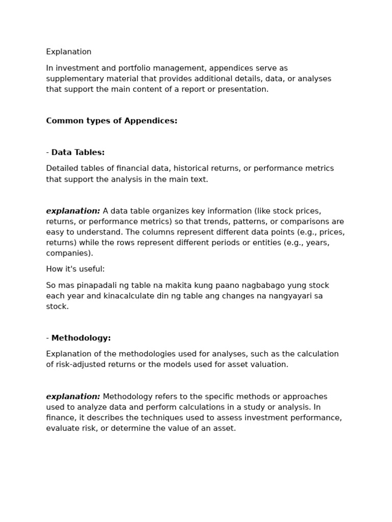 Investment Report Appendices Explained | PDF | Financial Risk | Risk