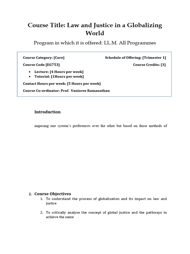 Global Law and Justice Course Overview | PDF | Justice | Crime & Violence