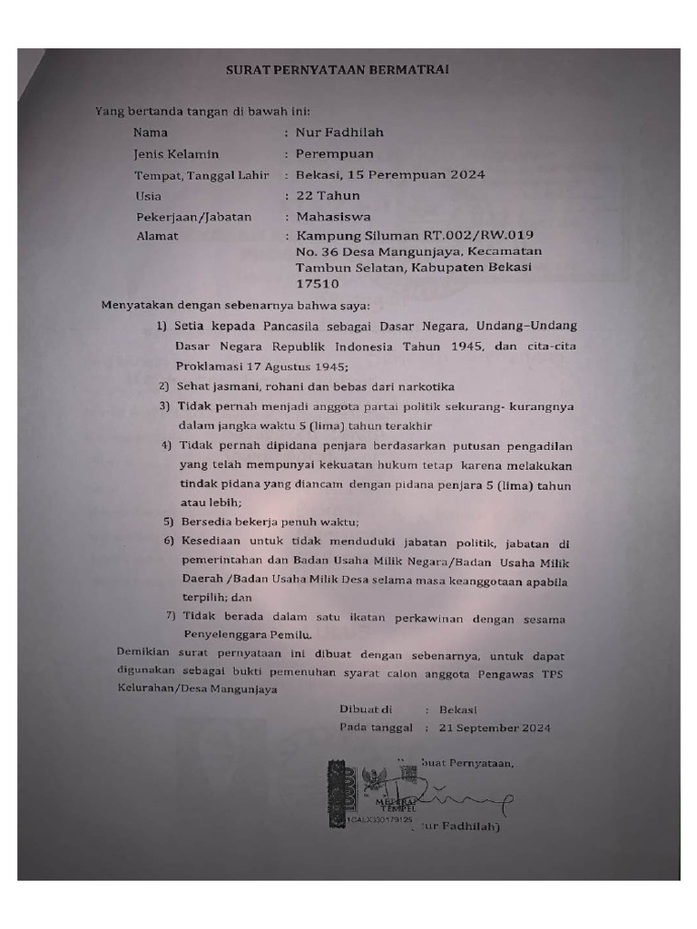 Surat Pernyataan Bermatrai-dikompresi | PDF