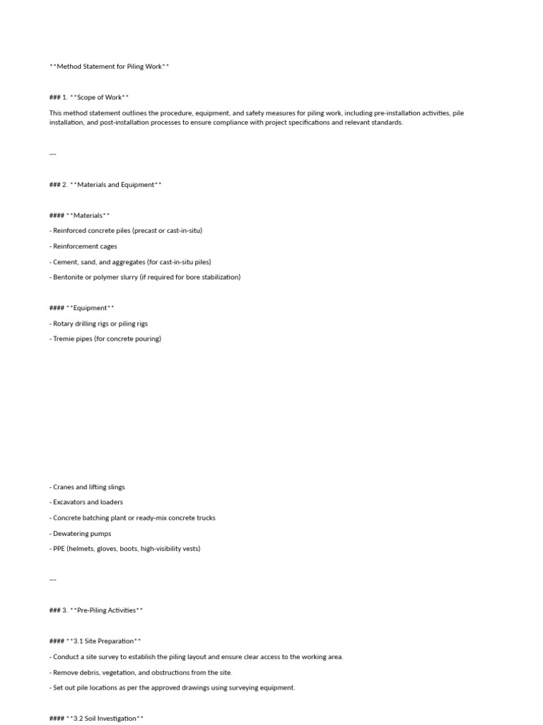 1 Method Statement For Piling Work | PDF | Deep Foundation | Concrete