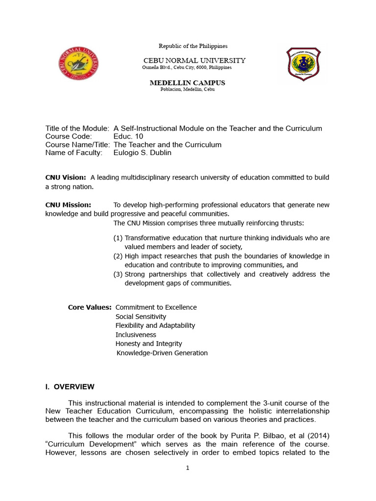 Teacher and Curriculum Module Overview | PDF | Curriculum | Learning