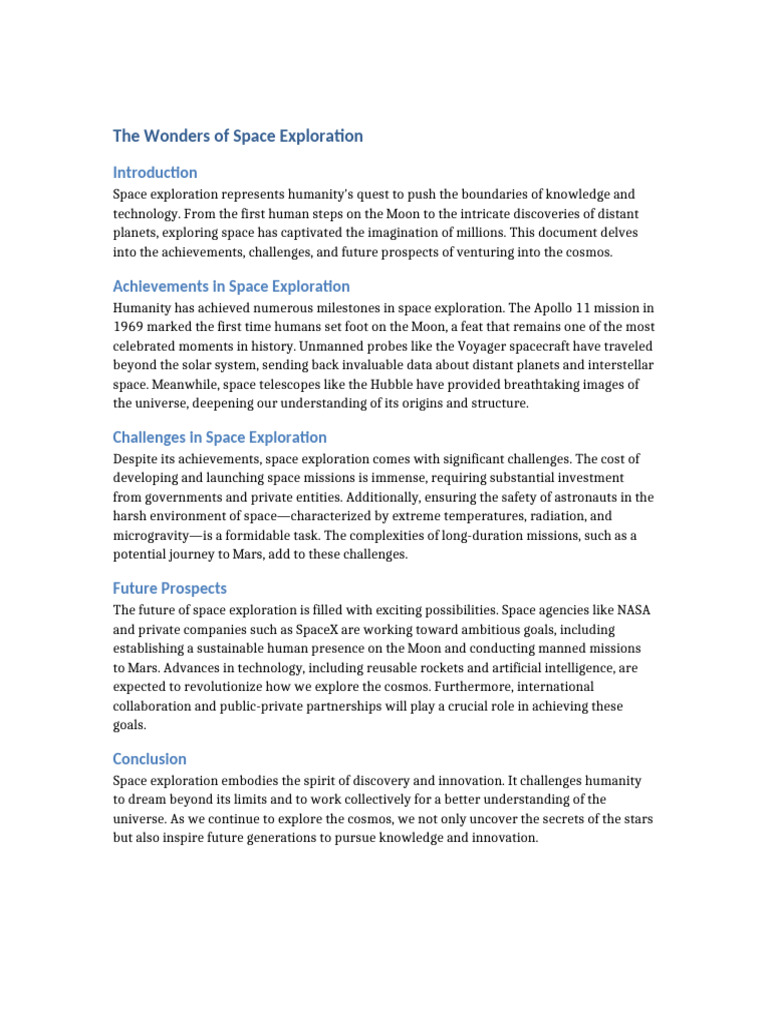 Achievements and Future of Space Exploration | PDF