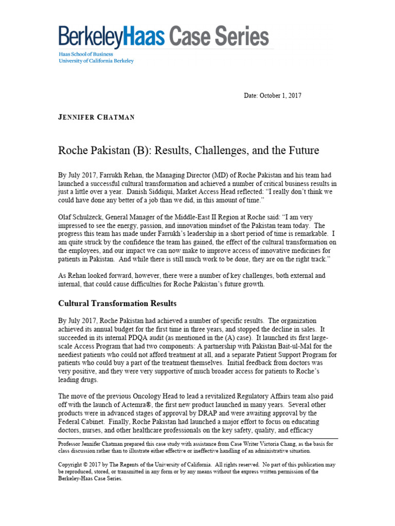 Roche Pakistan (B) - Results, Challenges, and The Future | PDF