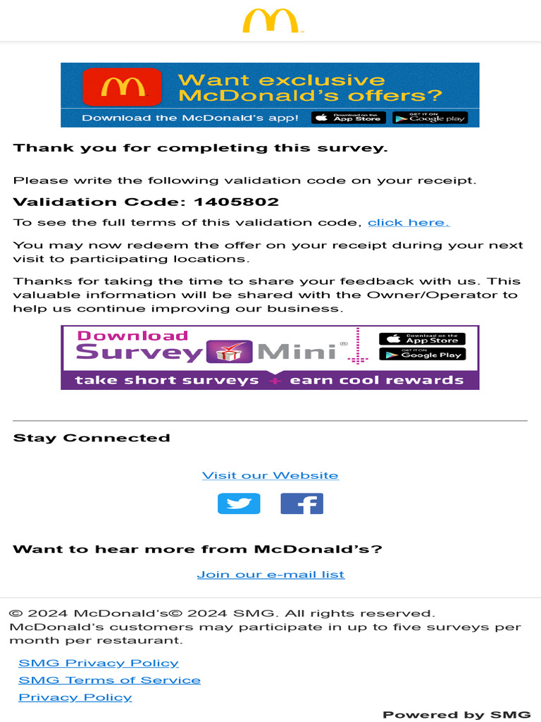 McDonald's Customer Satisfaction Survey On McDVoice - Com - Thank You ...