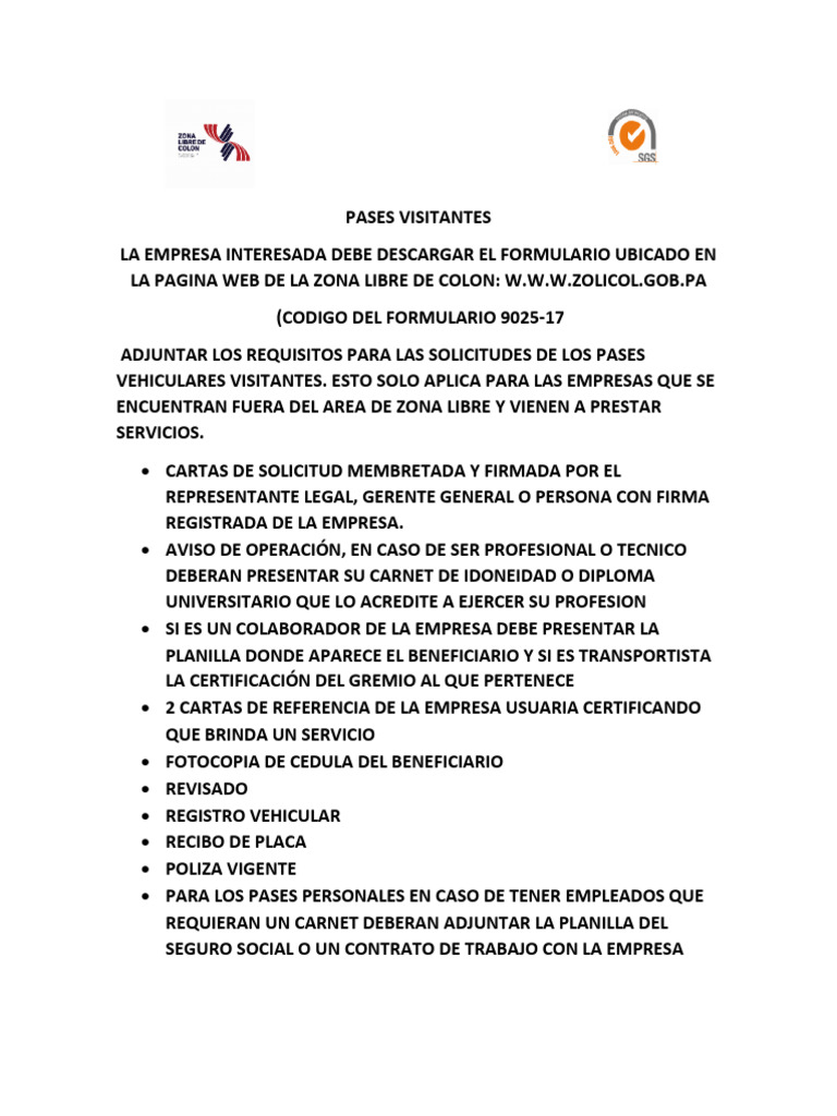 Requisitos de Pases Visitantes 1 1 | PDF