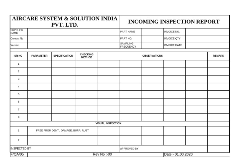 Incoming Inspection Report Format | PDF