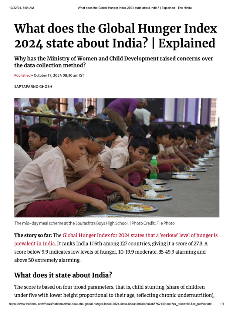 What Does The Global Hunger Index State About India - Oct 2024 | PDF