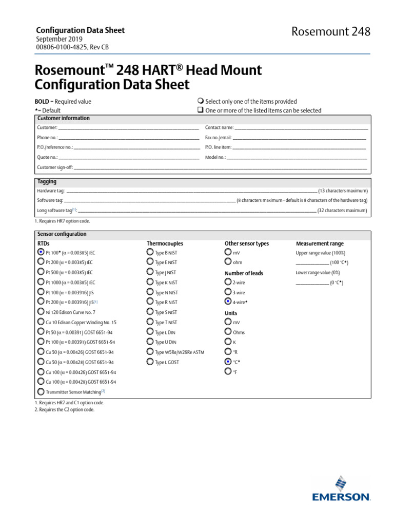 Configuration Data Sheet Rosemount 248 Temperature Monitoring Assembly ...