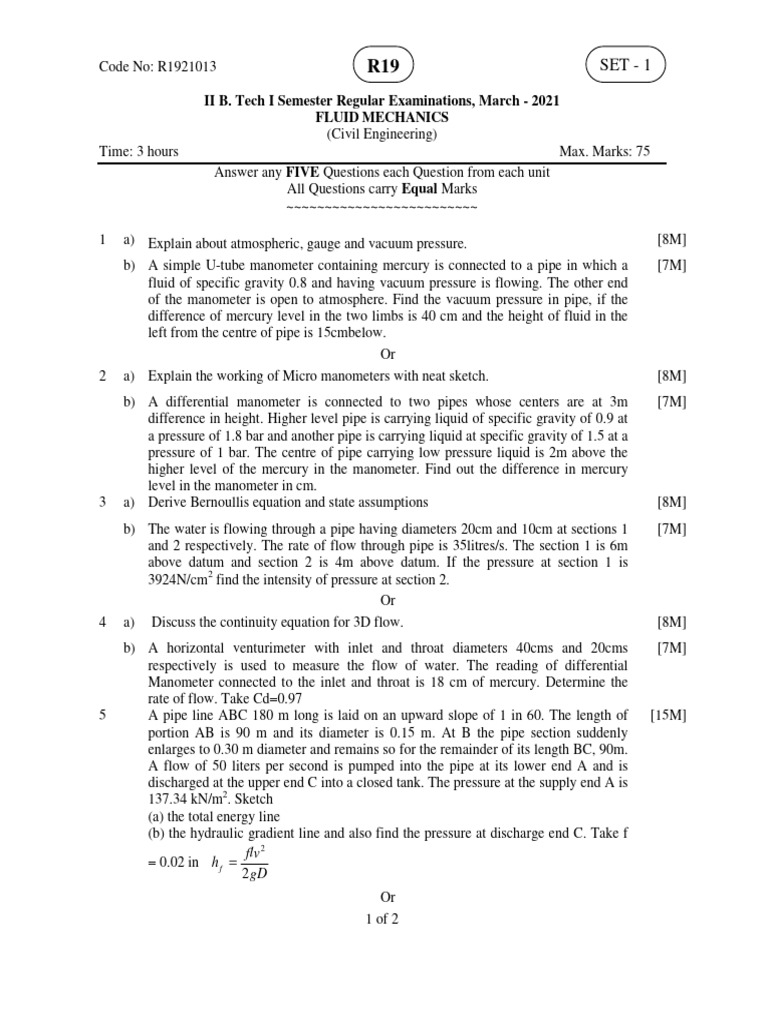 Fluid Mechanics Exam Questions 2021 | PDF | Boundary Layer | Fluid Dynamics