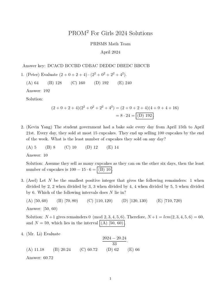 PROM_2_2024_solution | PDF | Mathematics | Mathematical Concepts