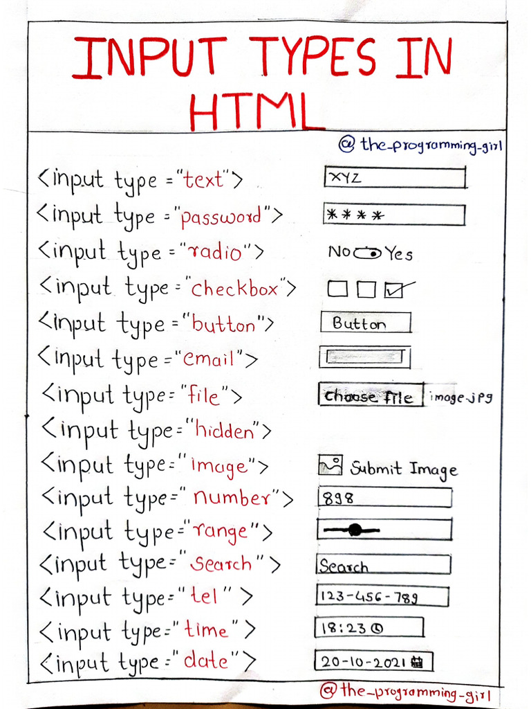 HTML INPUT TYPES HANDWRITTEN NOTES | PDF