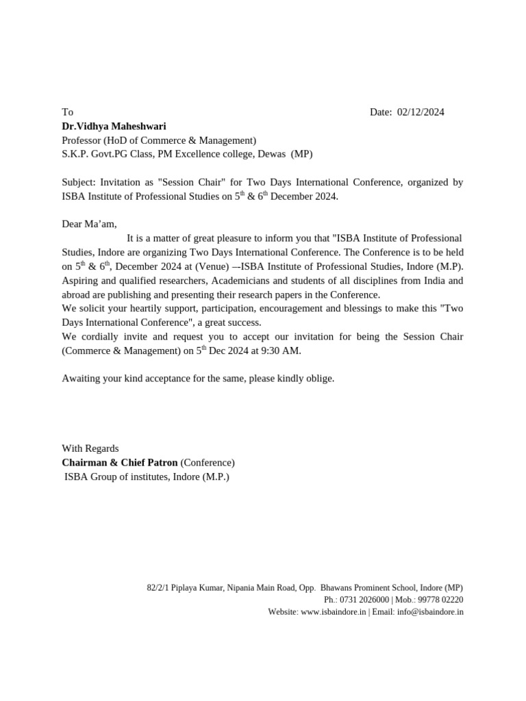 Invitation to Chair International Conference | PDF