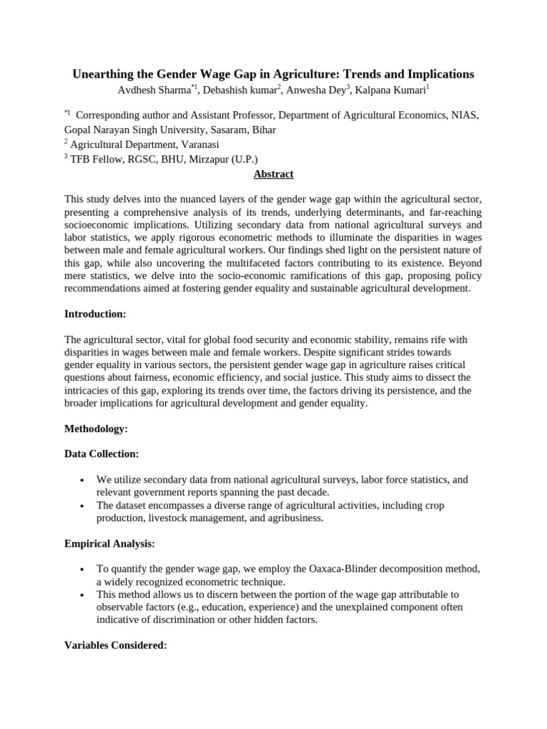 Gender Wage Gap in Agriculture Analysis | PDF | Gender Pay Gap ...