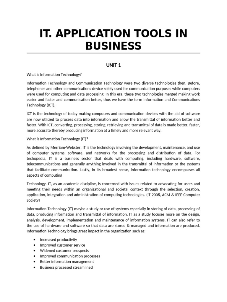 IT Tools for Business Applications | PDF | Window (Computing ...