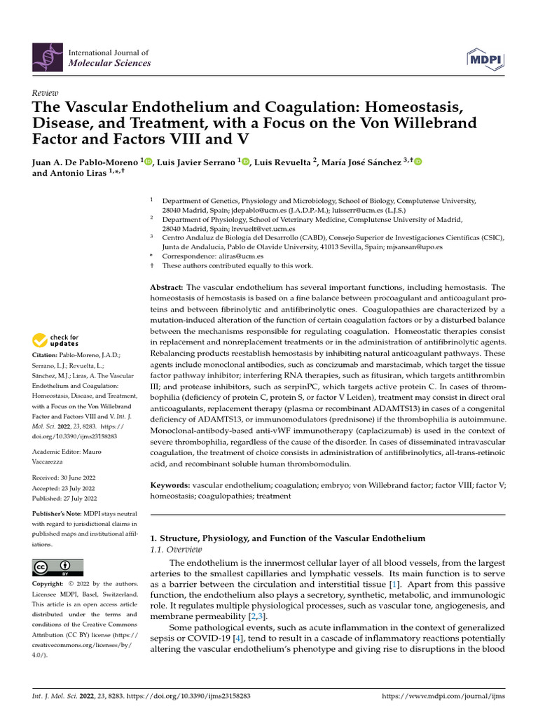 The Vascular Endothelium and Coagulation Homeostas | PDF | Coagulation ...