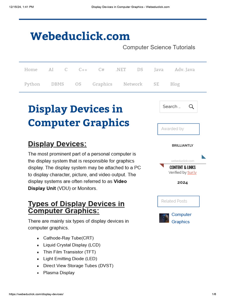 Display Devices in Computer Graphics | PDF | Liquid Crystal Display ...
