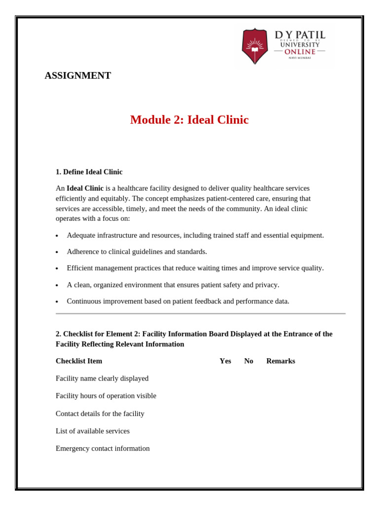 Module 2 Ideal Clinic | PDF | Health Care | Health Sciences