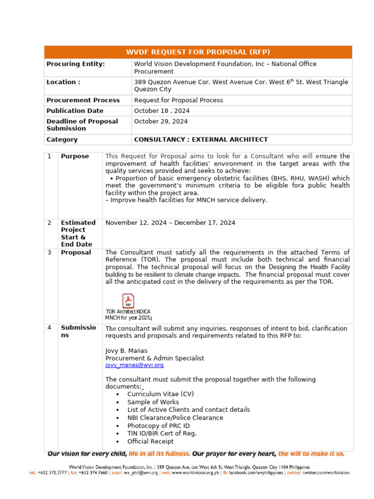 RFP for Health Facility Consultancy | PDF | Request For Proposal ...