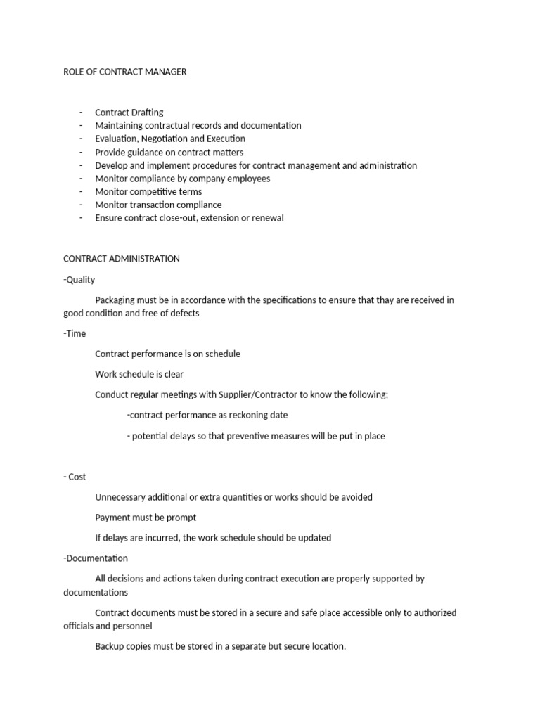 Contract Manager's Role in Procurement | PDF | Specification (Technical ...