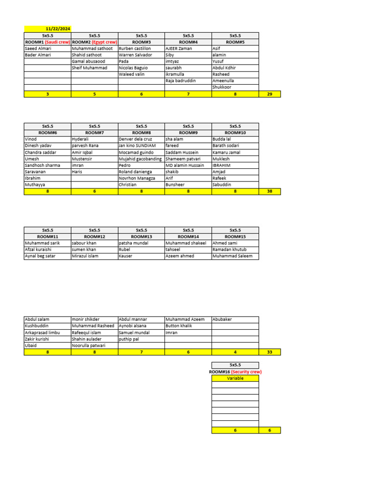 Room Assignments for Crews | PDF